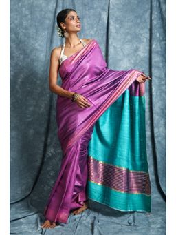 CHARUKRITI - Violet Gheecha Saree With Unstitched Blouse