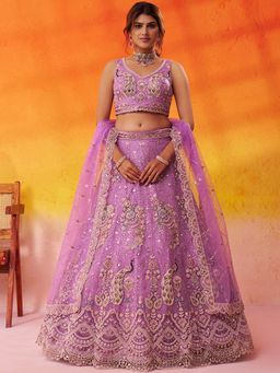 Panchhi - Net Fabric Sequins Semi Stitched Mauve Lehenga And Unstitched Choli With Dupatta
