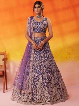Panchhi - Net Fabric Sequins Semi Stitched Purple Lehenga And Unstitched Choli With Dupatta
