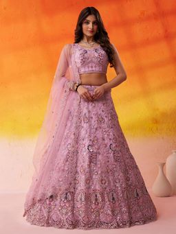 Panchhi - Net Fabric Sequins Semi Stitched Pink Lehenga And Unstitched Choli With Dupatta
