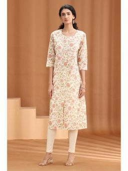 Cotton Culture - Floral Printed Straight White Kurta