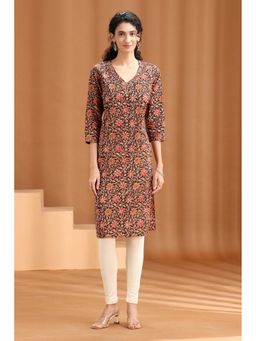 Cotton Culture - Floral Printed Cotton Straight Black Kurta