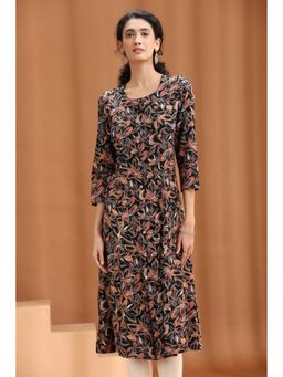 Cotton Culture - Floral Pattern A-Line Black Kurta