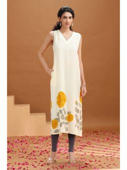 Cotton Culture - Floral Printed A Line White Kurta