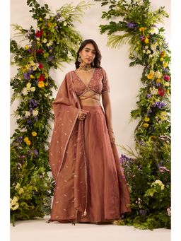 Alaya by Stage3 - Mastaani Embroidered Brown Lehenga With Blouse And Dupatta
