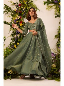 Alaya by Stage3 - Mastaani Fern Stitched Green Lehenga With Blouse And Dupatta