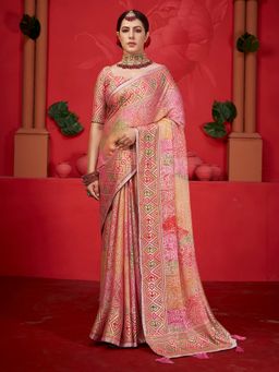 MEENA BAZAAR - Women Woven Georgette Pink Saree With Unstitched Blouse