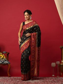 MEENA BAZAAR - Woven Art Silk Black Saree With Unstitched Blouse
