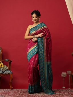 MEENA BAZAAR - Woven Zari Art Silk Pink Saree With Unstitched Blouse