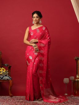 MEENA BAZAAR - Woven Art Silk Zari Pink Saree With Unstitched Blouse