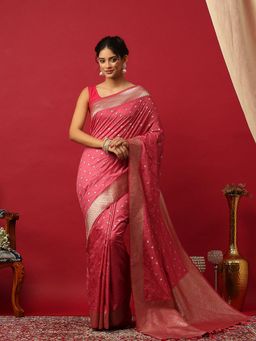 MEENA BAZAAR - Woven Zari Silk Pink Saree With Unstitched Blouse