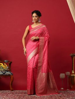 MEENA BAZAAR - Woven Art Silk Pink Saree With Unstitched Blouse