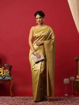MEENA BAZAAR - Women Woven Art Silk Green Saree With Unstitched Blouse