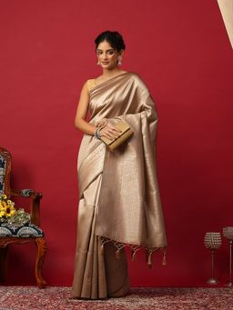 MEENA BAZAAR - Woven Art Silk Brown Saree With Unstitched Blouse