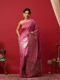 MEENA BAZAAR - Woven Art Silk Pink Saree With Unstitched Blouse