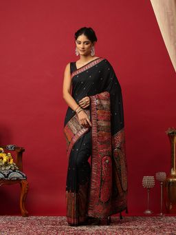 MEENA BAZAAR - Woven Zari Art Silk Black Saree With Unstitched Blouse