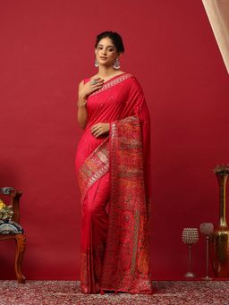 MEENA BAZAAR - Woven Art Silk Women Pink Saree With Unstitched Blouse