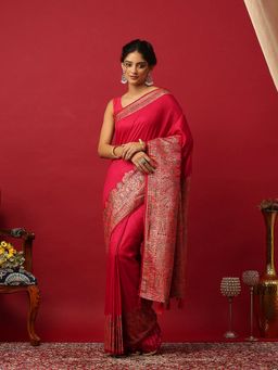 MEENA BAZAAR - Handloom Zari Art Silk Pink Saree With Unstitched Blouse