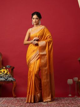 MEENA BAZAAR - Woven Art Silk Mustard Saree With Unstitched Blouse