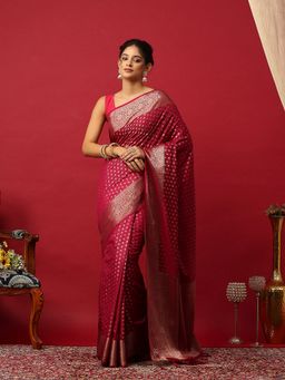MEENA BAZAAR - Woven Zari Art Silk Wine Saree With Unstitched Blouse