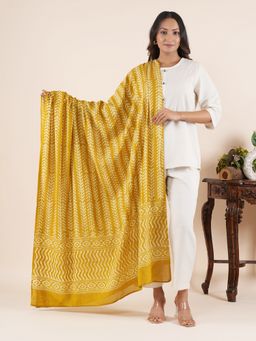 Style Shoes - Women Striped Handloom Block Printed Mustard Dupatta