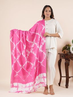 Style Shoes - Checkered Handloom Block Printed Pink Dupatta