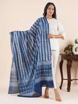 Style Shoes - Arrow Handloom Block Printed Blue Dupatta