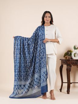 Style Shoes - Women Handloom Block Printed Blue Dupatta