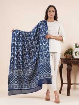 Style Shoes - Women Handloom Block Printed Blue Dupatta