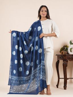 Style Shoes - Polka Dot Handloom Block Printed Blue Dupatta