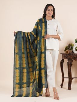 Style Shoes - Checkered Handloom Block Printed Green Dupatta