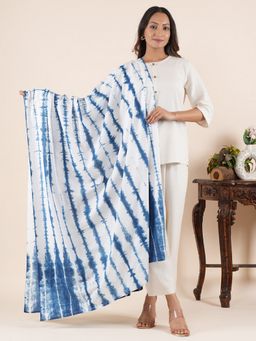 Style Shoes - Striped Block Printed Blue Dupatta