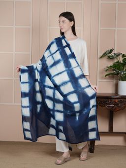 Style Shoes - Women Checkered Block Printed Blue Dupatta