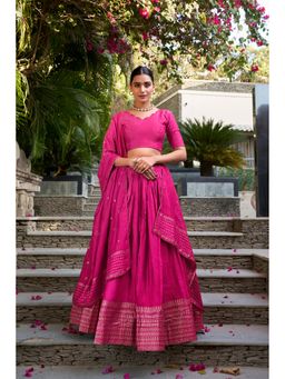JATRIQQ - Chanderi Zari Woven Stitched Pink Lehenga With Unstitched Blouse And Dupatta