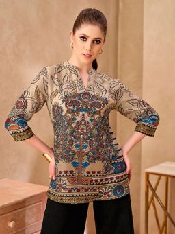 KAFTANIZE - Women Floral Print Beige Short Kurti