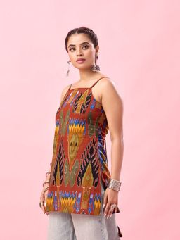 KAFTANIZE - Women Abstract Print Orange Short Kurti