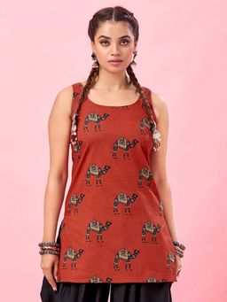 KAFTANIZE - Women Printed Block Print Rust Short Kurti