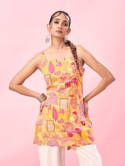 KAFTANIZE - Women Floral Print Yellow Short Kurti