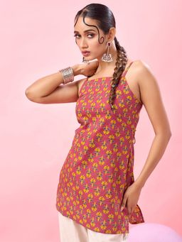 KAFTANIZE - Women Floral Block Print Pink Short Kurti