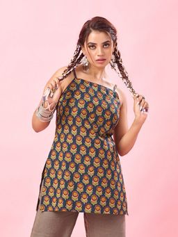 KAFTANIZE - Women Floral Print Navy Blue Short Kurti