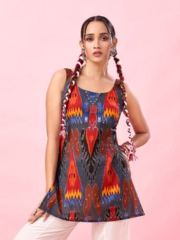 KAFTANIZE - Women Abstract Printed Grey Short Kurti