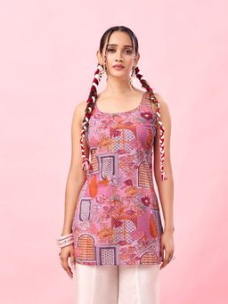 KAFTANIZE - Women Floral Print Pink Short Kurti