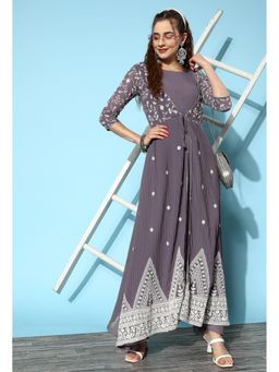 KVS FAB - Georgette Sequence Embroidered Flared Lavender Gown