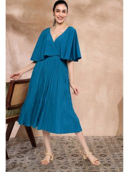 KVS FAB - Crepe Solid A-Line Teal Midi Dress