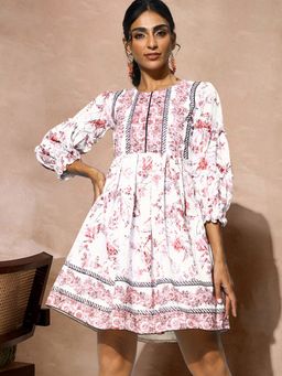 KVS FAB - Shiffly Embroidered Chikankari A-Line Multicolor Knee Length Dress
