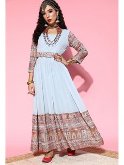 KVS FAB - Georgette A-Line Sequence Mirror Work Blue Gown