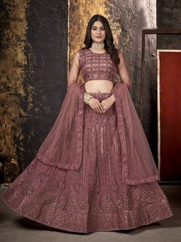 KVS FAB - Net Sequence Semi Stitched Peach Lehenga With Unstitched Choli And Dupatta