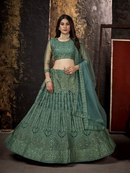 KVS FAB - Net Sequence Semi Stitched Green Lehenga With Unstitched Choli And Dupatta