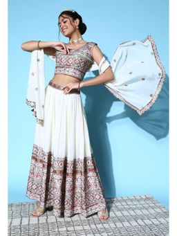 KVS FAB - Zari Sequence Stitched Off White Lehenga With Choli And Dupatta