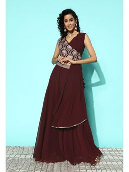 KVS FAB - Sequence Stitched Brown Lehenga With Choli And Attached Dupatta